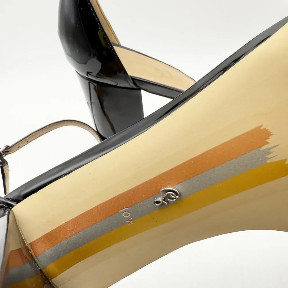 Sam Edelman Womens Robyn Heels Size 10 Wide Black Patent Leather Ankle Strap NIB